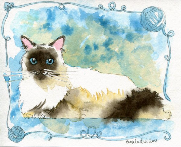 Котик акварелью для детей