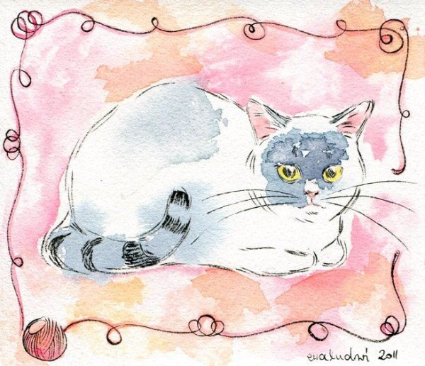 Кошка акварелью для детей