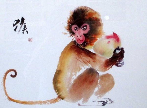 Обезьянка акварель