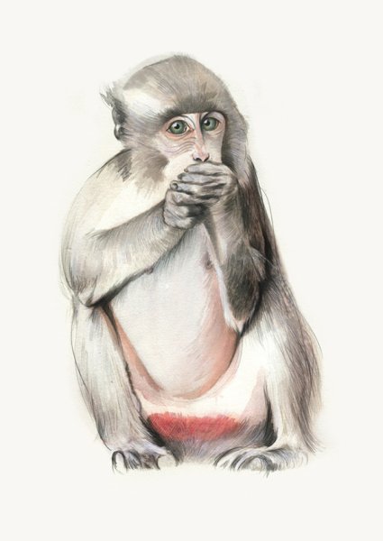 Обезьяна акварелью