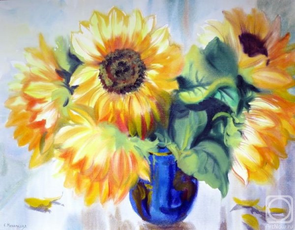 Подсолнухи в вазе акварелью