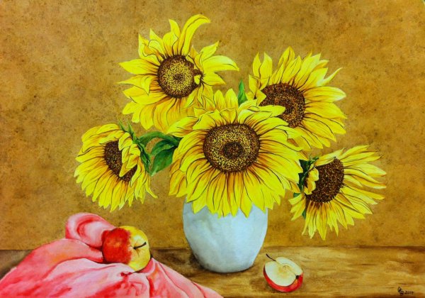 Подсолнухи акварелью Куцаевой Дарьи