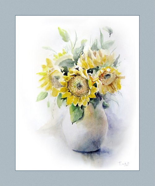 Акварельные букеты с подсолнухами