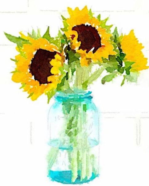 Подсолнухи в вазе акварелью