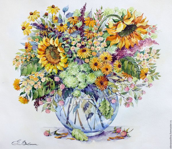 Букет цветов акварель Елена Вавилина