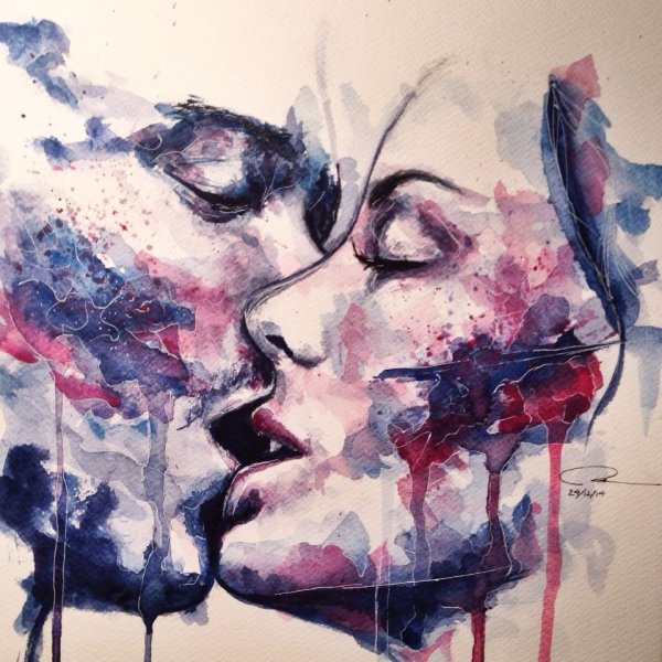 Влюбленные акварель