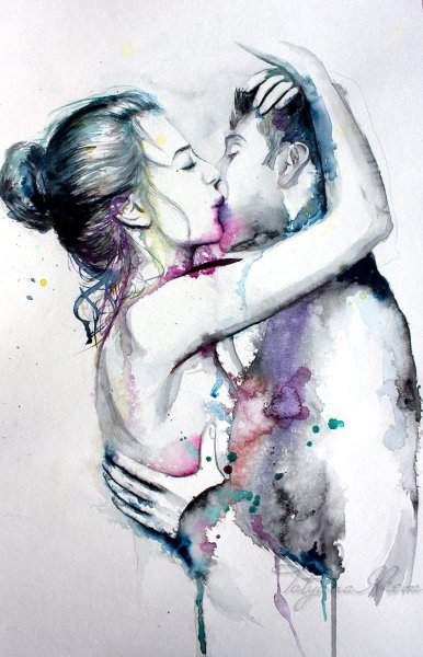 Поцелуй акварель