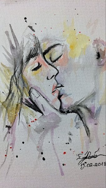 Влюбленные акварель