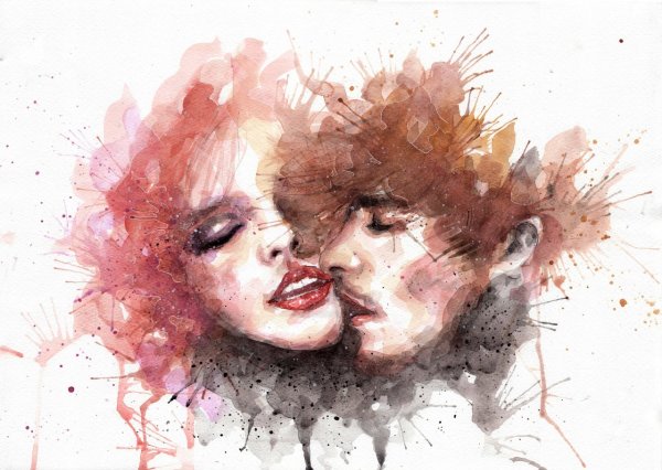 Влюбленные акварель