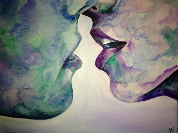 Девушка и парень акварель