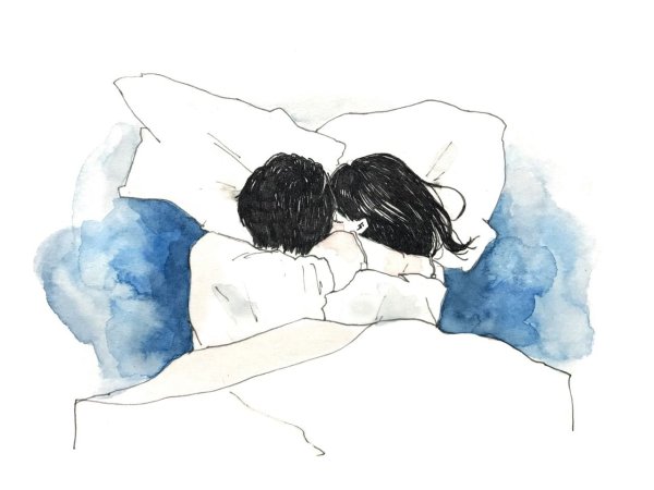 Влюбленные акварель