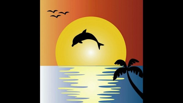 Дельфин на закате рисунок