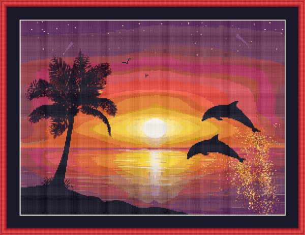 Картина дельфины на закате