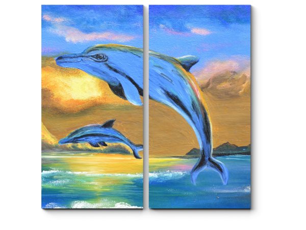 Дельфины гуашью