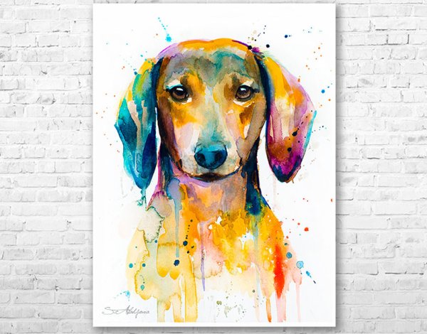 Такса арт акварель