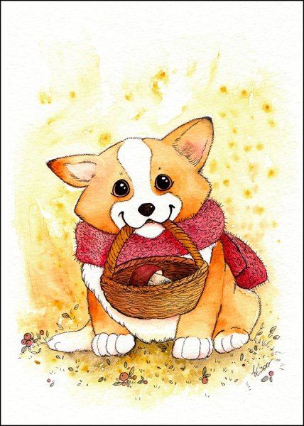 Милые щенки акварелью