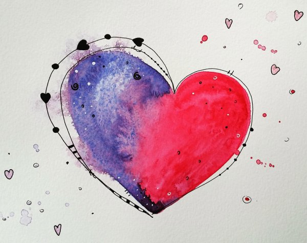 Розовое сердце акварель