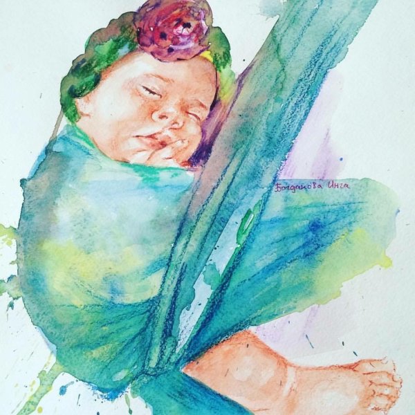 Женщина с ребенком акварель