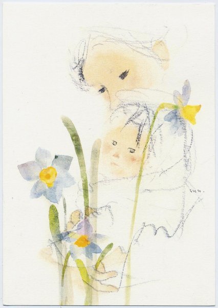 Мама с ребенком акварель