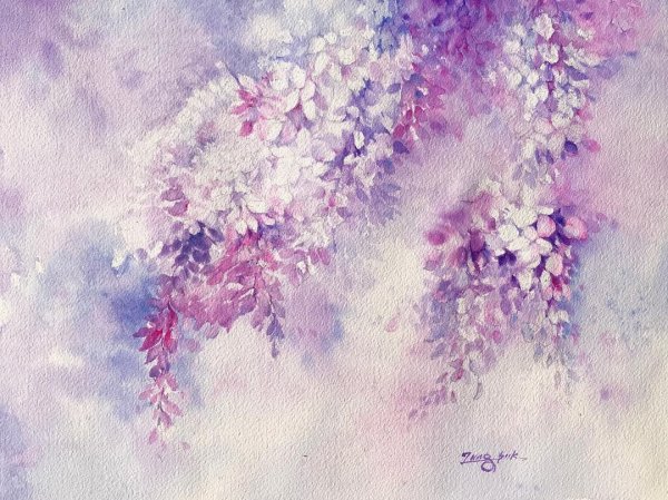 Фиолетовые Акварельные цветы