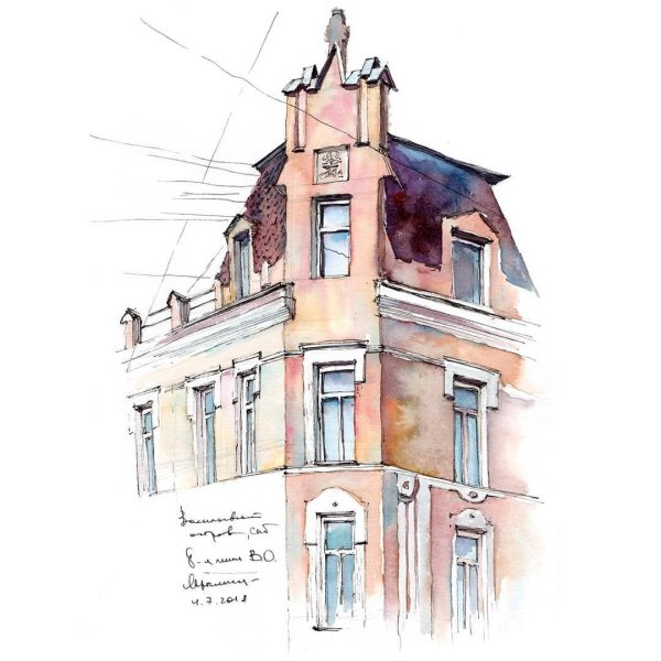 Архитектурный скетчинг акварель Питер