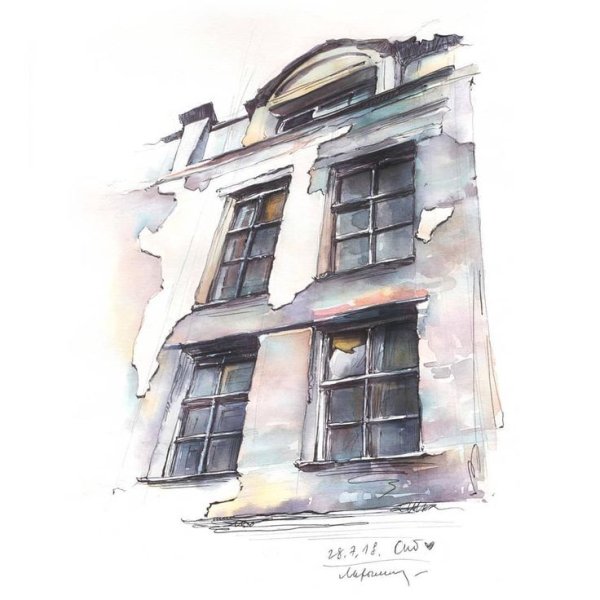 Архитектурный скетчинг акварель Питер