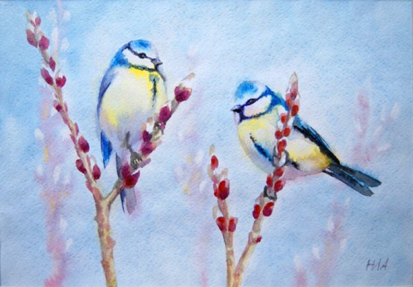 Картина весенний Воробей Неуступкина Людмила