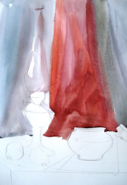 Драпировка ткани акварелью