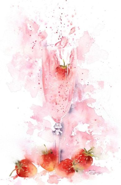 Акварель шампанское с клубникой