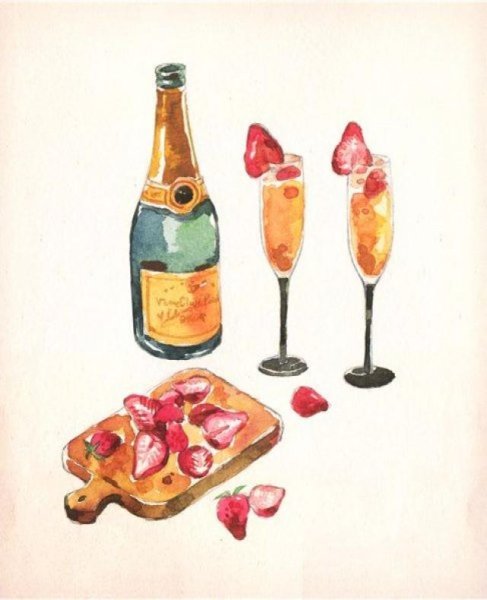 Бутылка шампанского акварелью