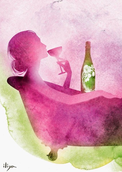 Бутылка шампанского акварелью