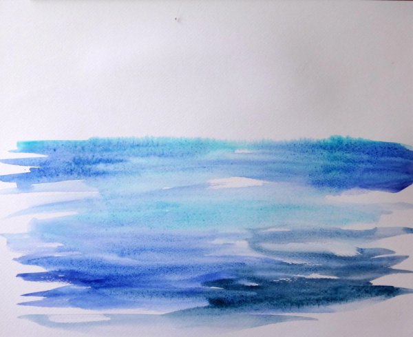 Пейзаж с водой акварелью