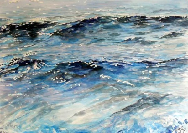 Море волны акварель