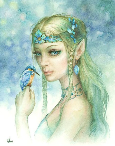 Девушка Эльф акварель