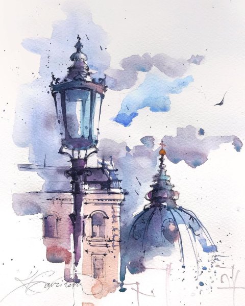 Архитектурный скетчинг акварель Питер