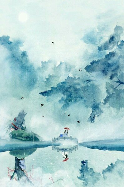 Пейзаж Япония акварель