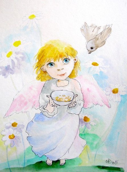 Рисунок ангела акварелью