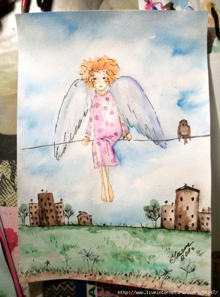 Ангел рисунок акварелью