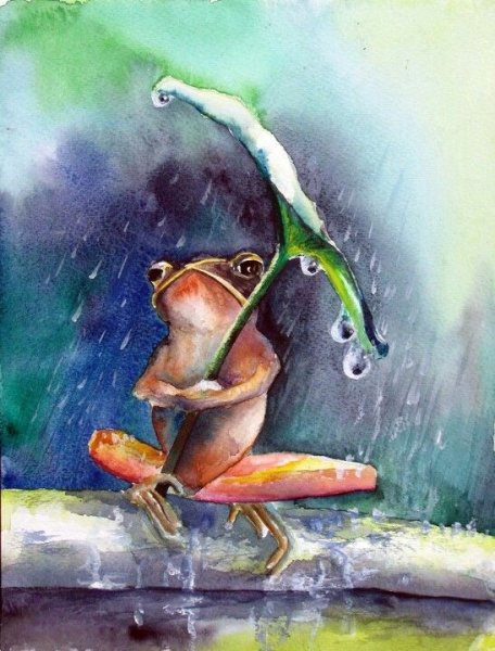 Лягушка акварелью