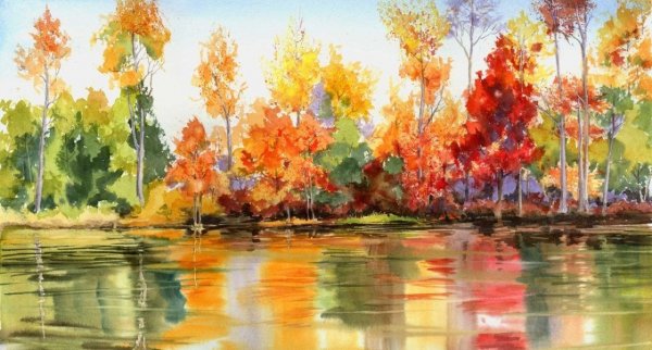 Осенний пейзаж акварелью