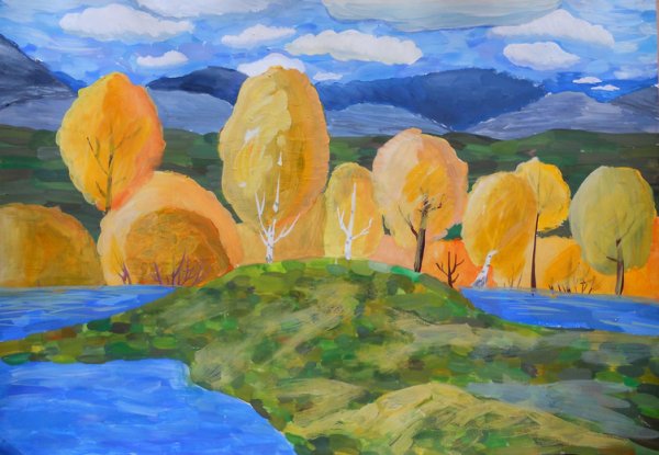 Осенний пейзаж в теплых тонах