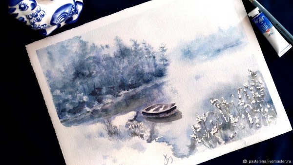 Первый снег акварель