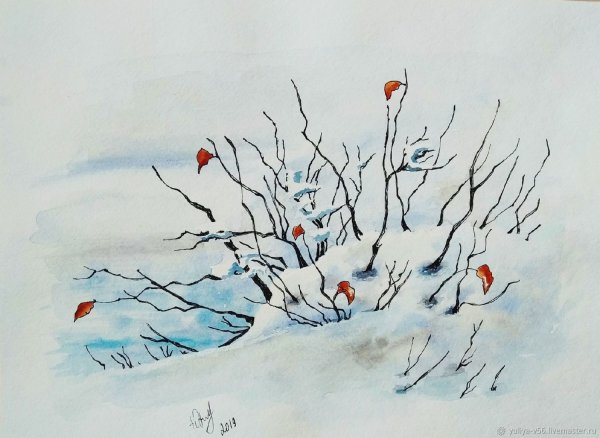Рисование акварелью первый снег