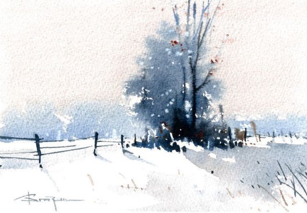Снегопад акварель