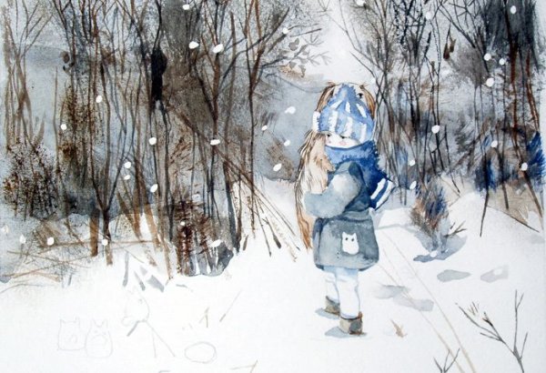 Зимние иллюстрации акварель