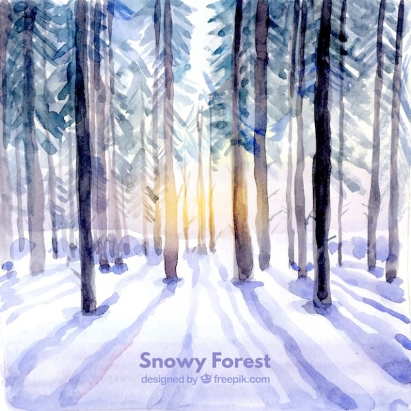 Лес зима акварель