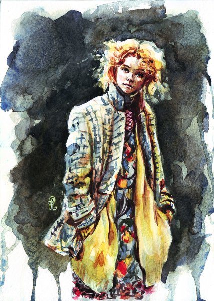 Человек в движении акварель