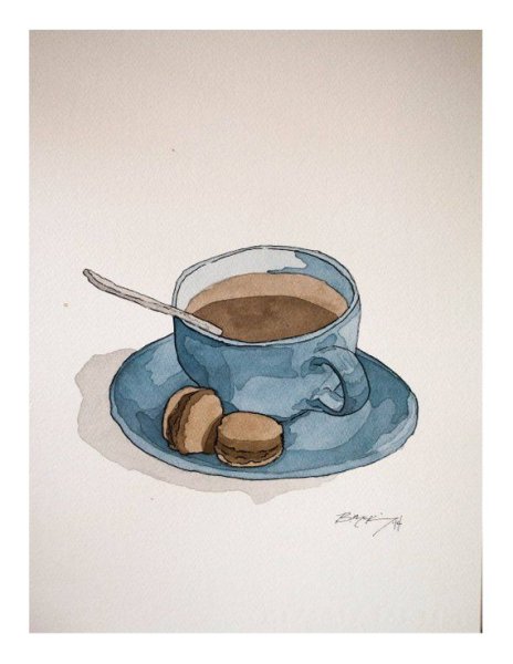 Кружка чая акварелью