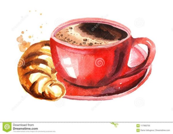 Красная чашка с кофе нарисованная