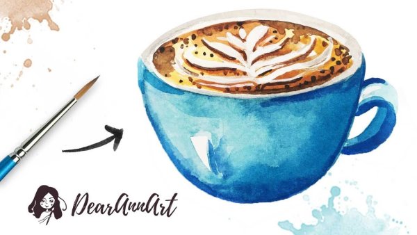 Чашка кофе скетч акварелью